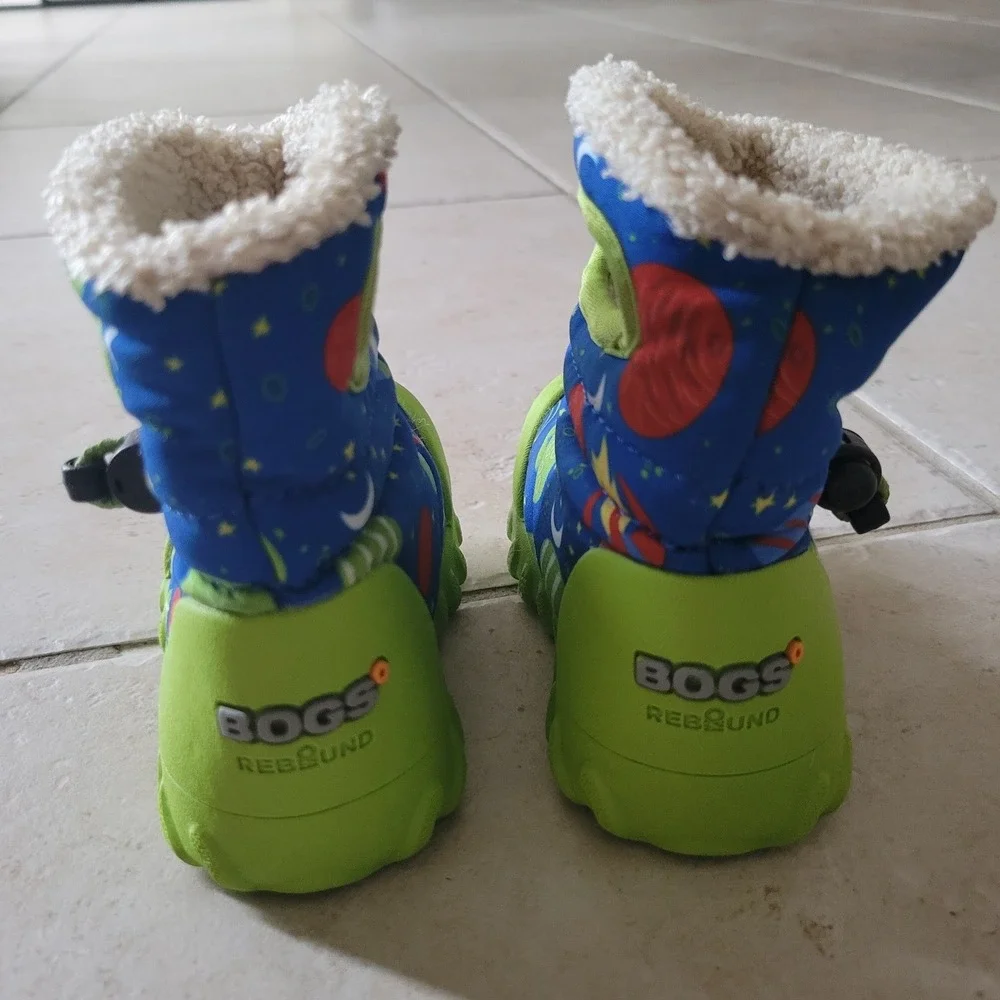 BOGS B-Moc Space Snow Boots Infant 4 EU 20 Blue Green Faux Fur Waterproof -4°F